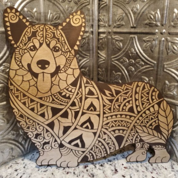 Laser Engraved Wooden Welsh Corgi Home Decor - Picture 1 of 2